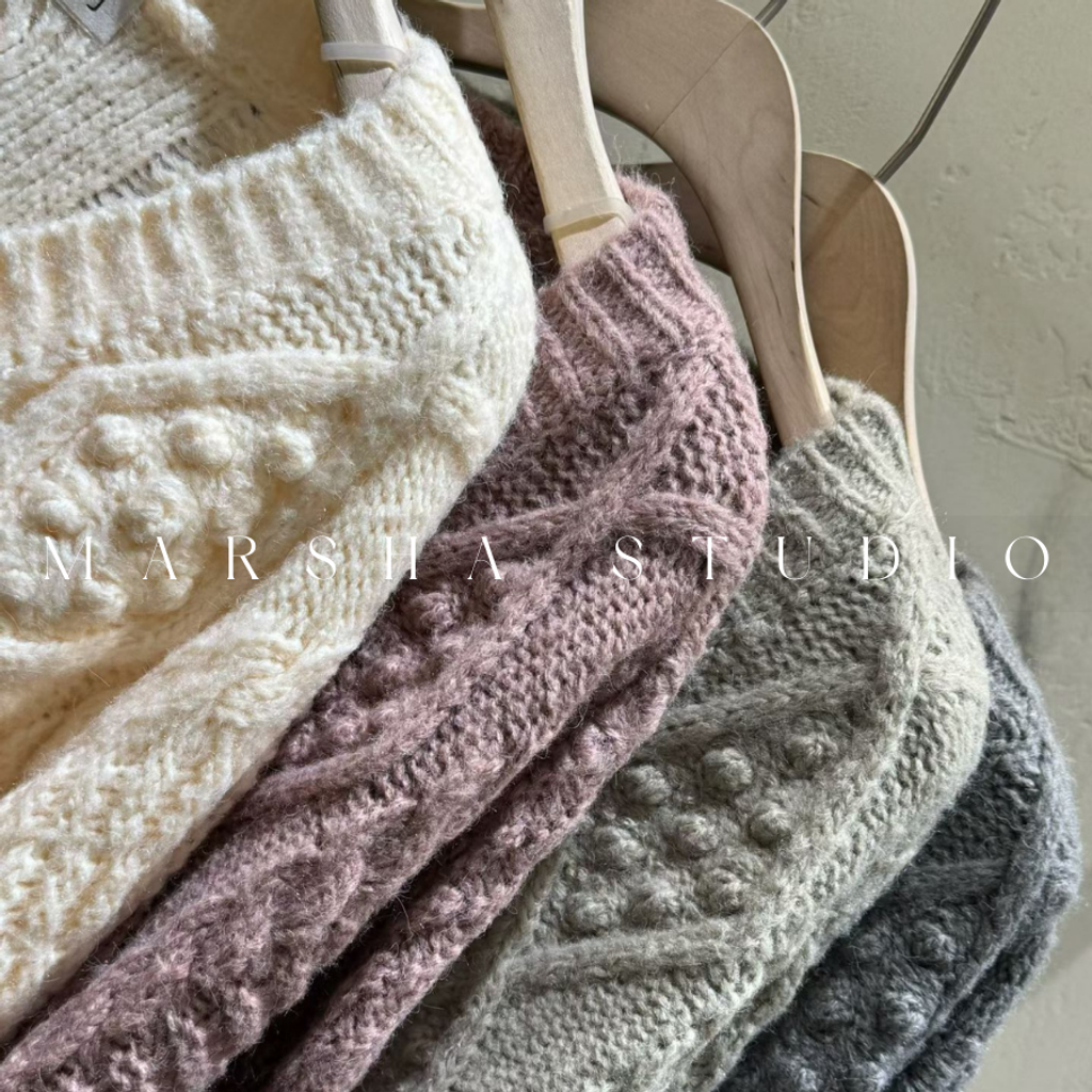 ❮韓國❯6AK18復古慵懶立體大羊毛混紡毛衣針織開襟外套｜針織上衣 (10)