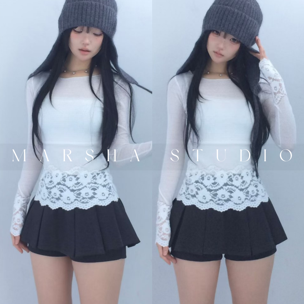 ❮韓國❯6AK16浪漫蕾絲拼接長袖上衣｜打底衣｜多層次穿搭必備 (6)