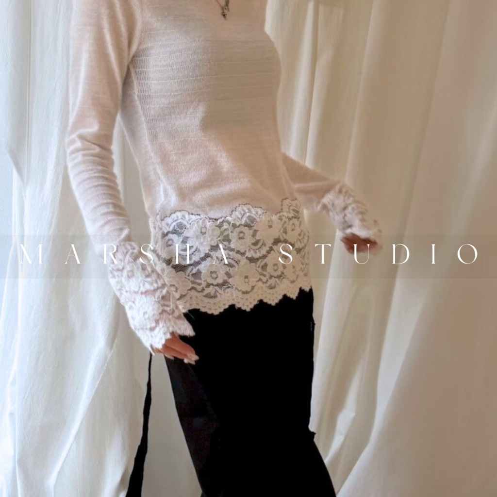 ❮韓國❯6AK16浪漫蕾絲拼接長袖上衣｜打底衣｜多層次穿搭必備 (7)