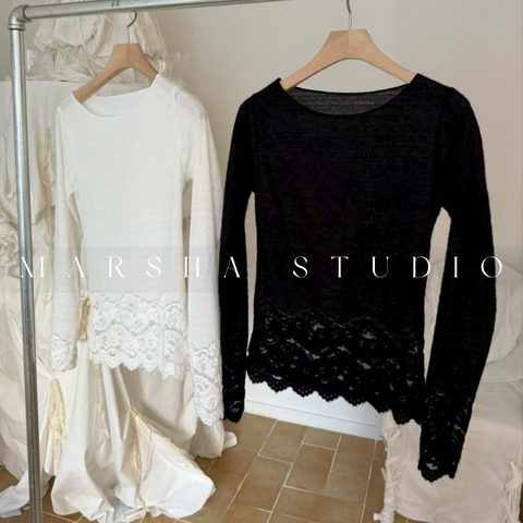 ❮韓國❯6AK16浪漫蕾絲拼接長袖上衣｜打底衣｜多層次穿搭必備