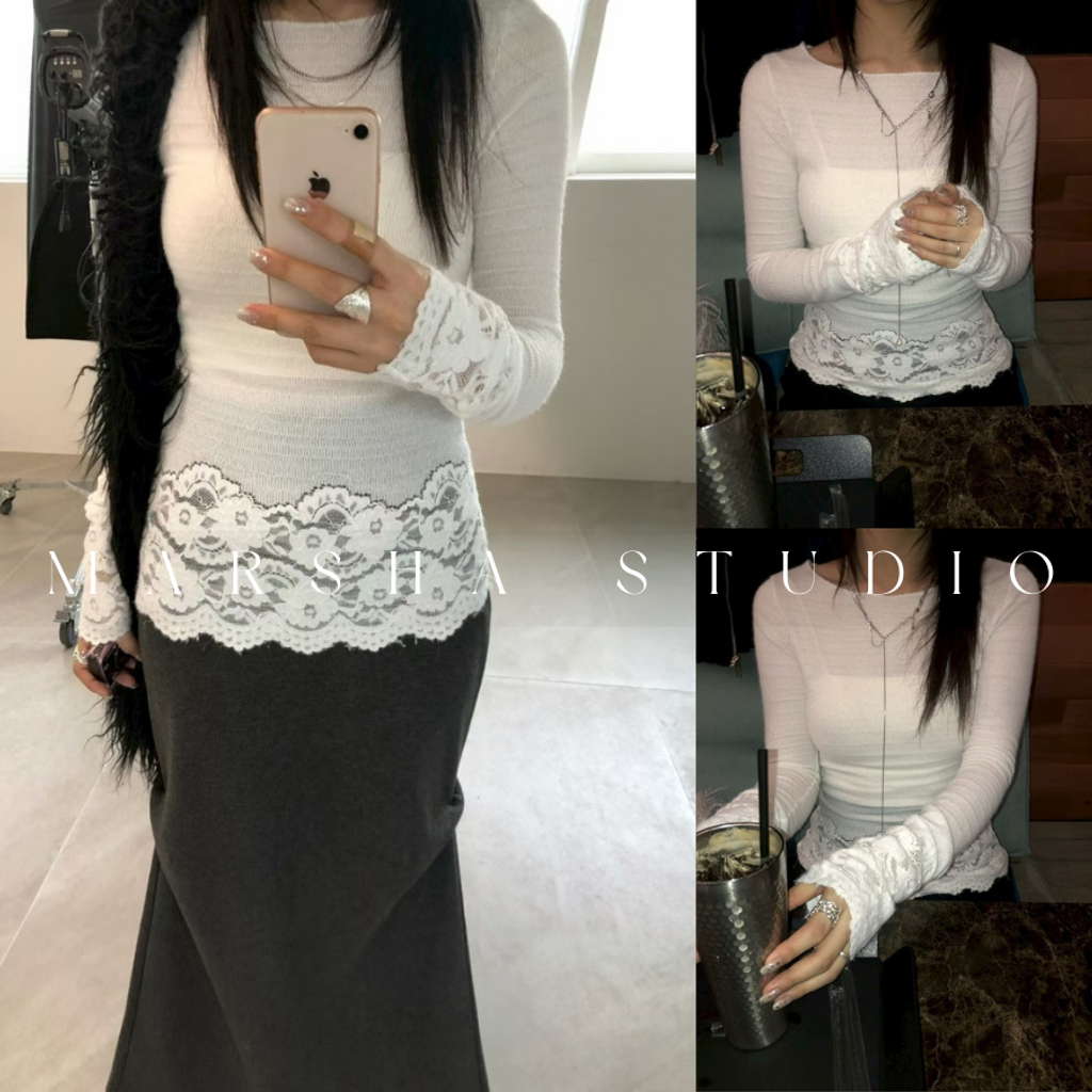 ❮韓國❯6AK16浪漫蕾絲拼接長袖上衣｜打底衣｜多層次穿搭必備 (2)