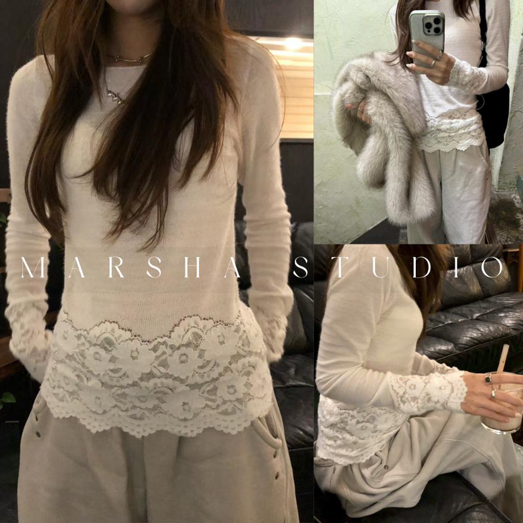 ❮韓國❯6AK16浪漫蕾絲拼接長袖上衣｜打底衣｜多層次穿搭必備 (3)