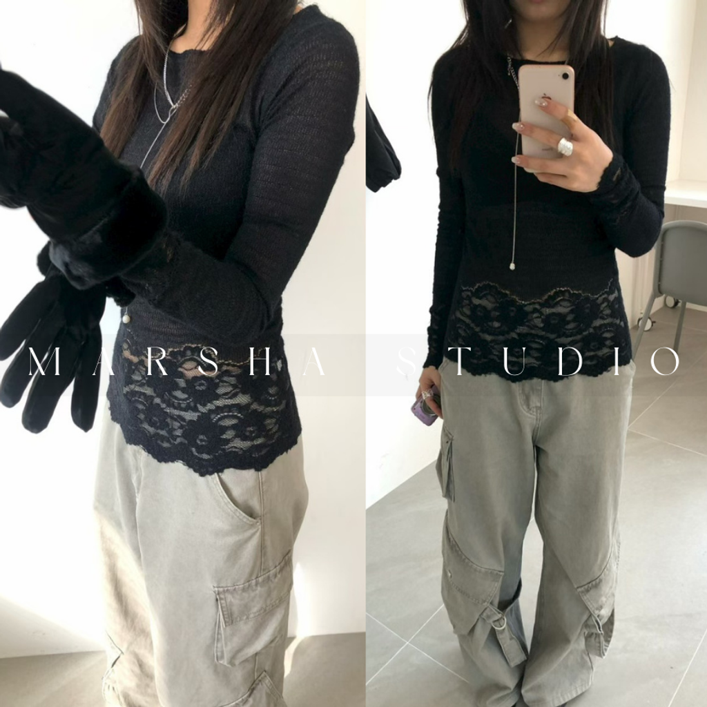 ❮韓國❯6AK16浪漫蕾絲拼接長袖上衣｜打底衣｜多層次穿搭必備 (4)