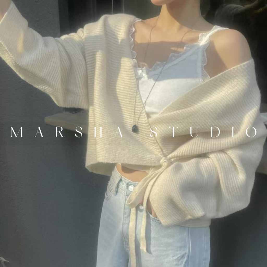 ❮韓國❯6AK15氣質優雅交疊綁帶兩穿針織罩衫上衣｜長袖上衣 (7)