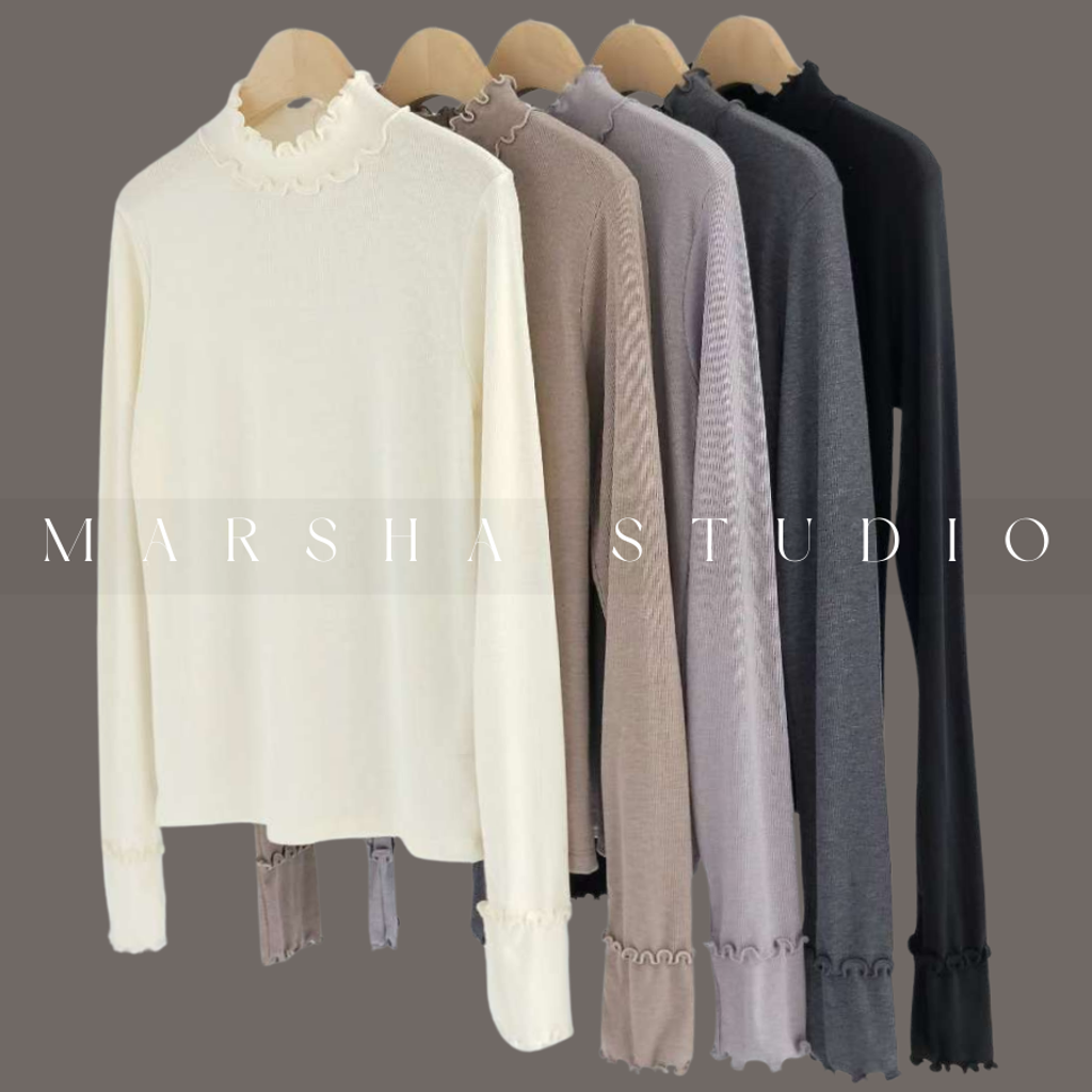 ❮韓國❯6AK14柔暖內刷毛木耳波浪捲邊半高領打底衫｜長袖上衣｜坑條上衣｜內搭上衣 (7)