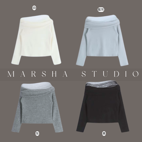 ❮韓國❯6AK13浪漫優雅網紗拼接一字領長袖上衣