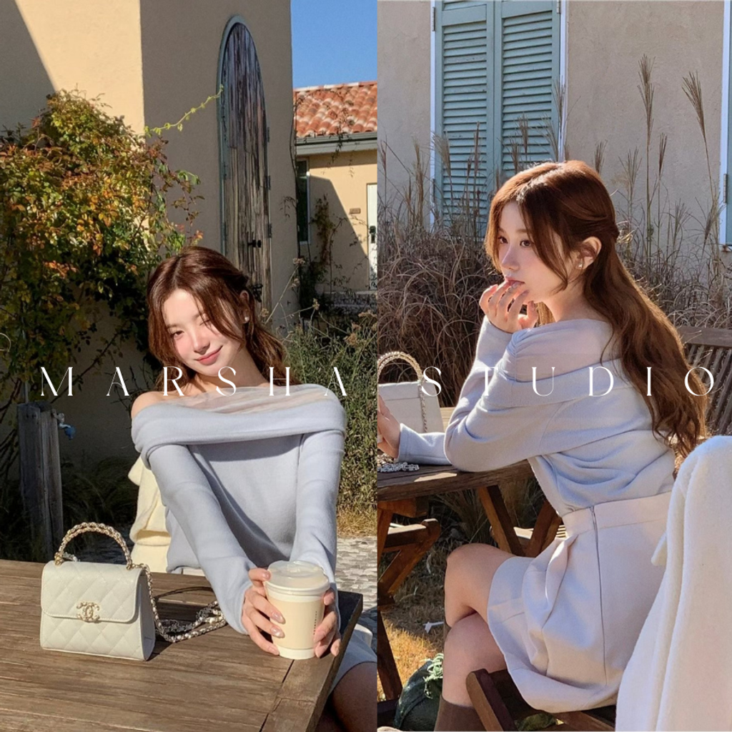 ❮韓國❯6AK13浪漫優雅網紗拼接一字領長袖上衣 (19)