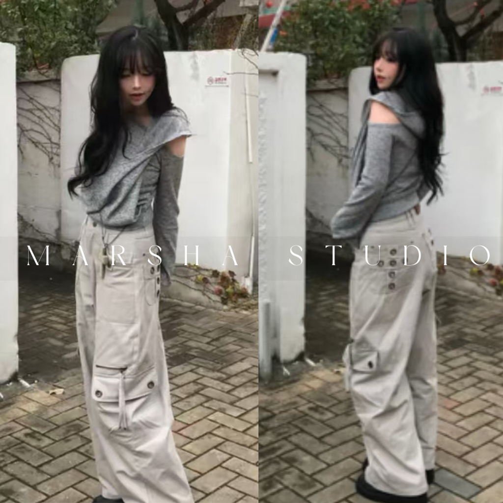 ❮韓國❯6AK12兩件式掛脖帽兜斜肩短版長袖上衣｜帽T (3)