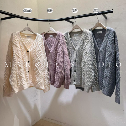 ❮韓國❯6AK18復古慵懶立體大羊毛混紡毛衣針織開襟外套｜針織上衣