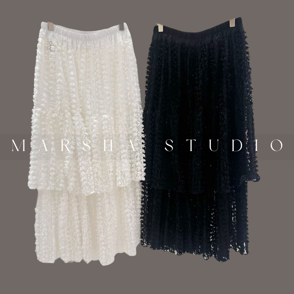 ❮韓國❯6AK09浪漫層次立體爆米花蕾絲蛋糕長裙