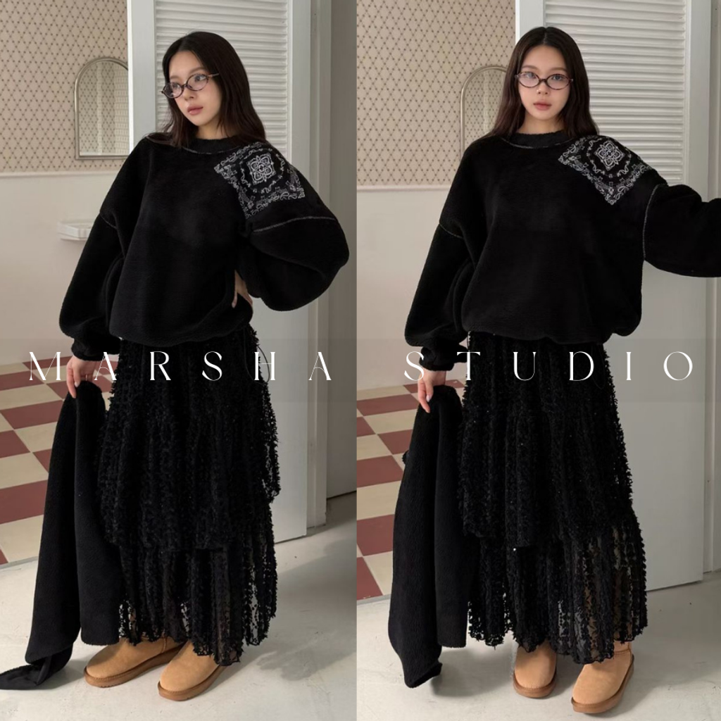 ❮韓國❯6AK09浪漫層次立體爆米花蕾絲蛋糕長裙 (7)