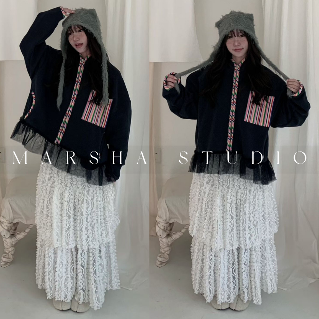 ❮韓國❯6AK09浪漫層次立體爆米花蕾絲蛋糕長裙 (13)