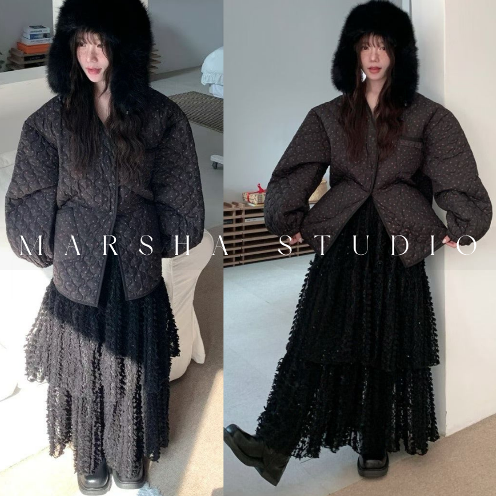 ❮韓國❯6AK09浪漫層次立體爆米花蕾絲蛋糕長裙 (4)