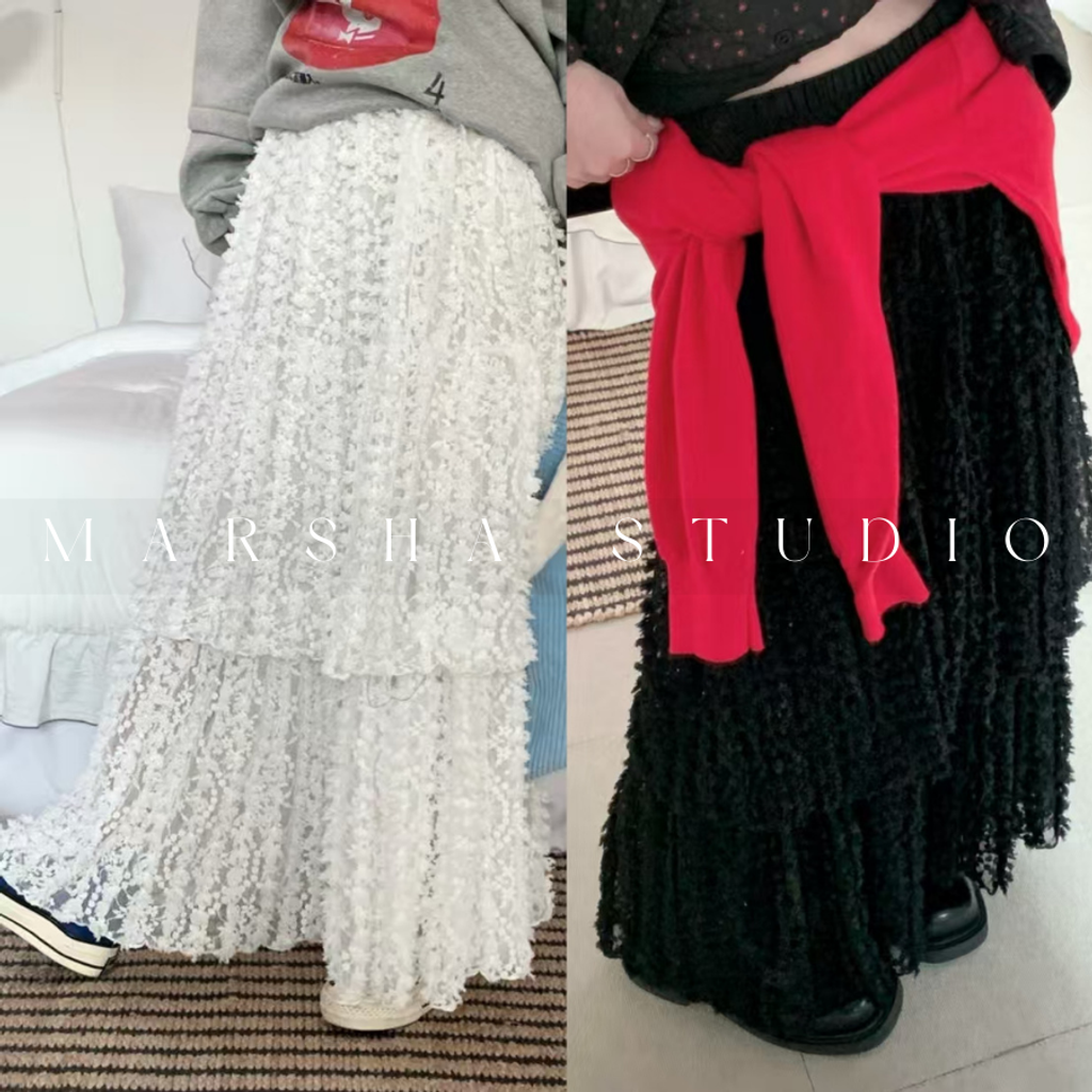 ❮韓國❯6AK09浪漫層次立體爆米花蕾絲蛋糕長裙 (9)