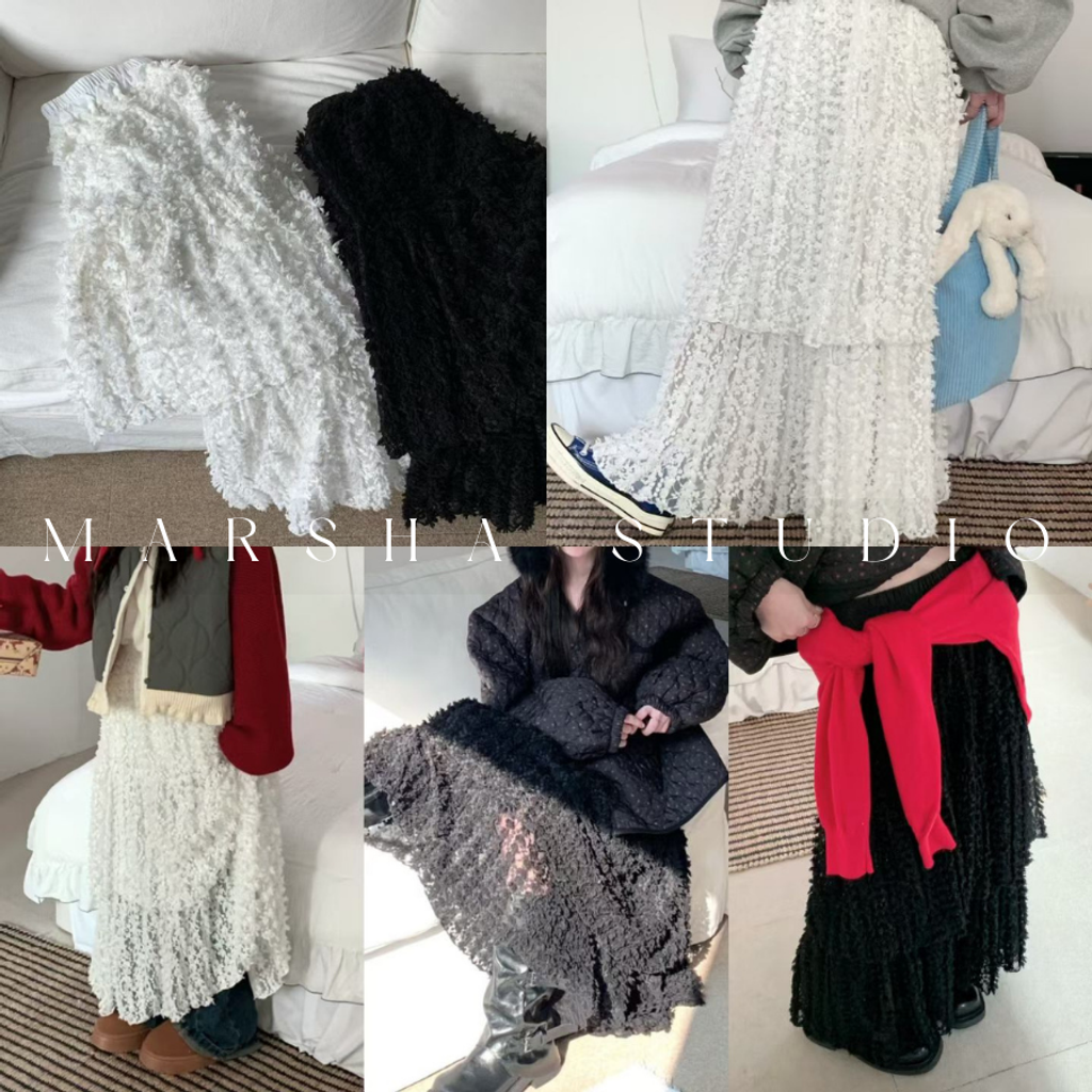 ❮韓國❯6AK09浪漫層次立體爆米花蕾絲蛋糕長裙 (8)