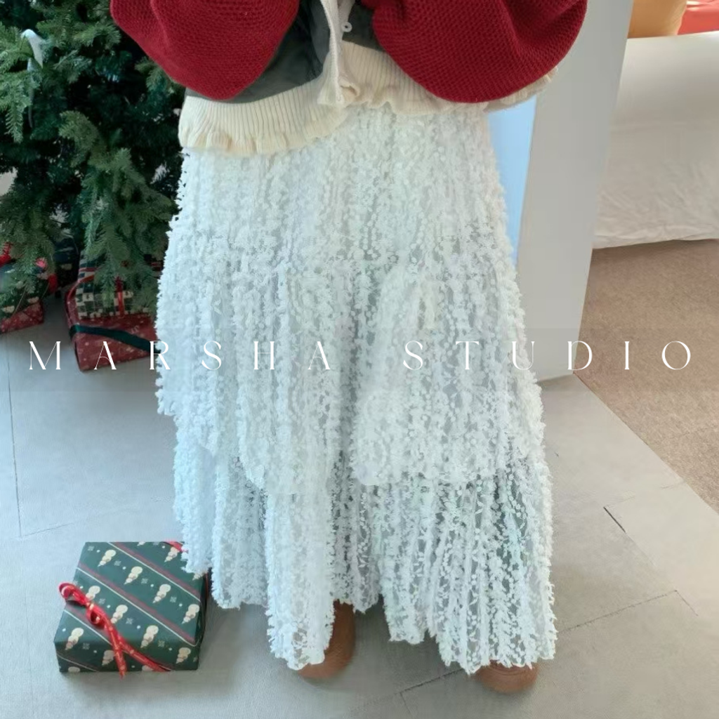 ❮韓國❯6AK09浪漫層次立體爆米花蕾絲蛋糕長裙 (16)