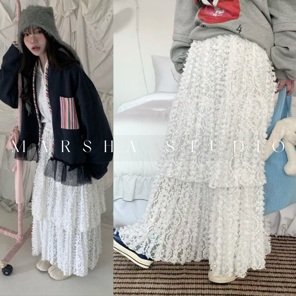 ❮韓國❯6AK09浪漫層次立體爆米花蕾絲蛋糕長裙 (14)