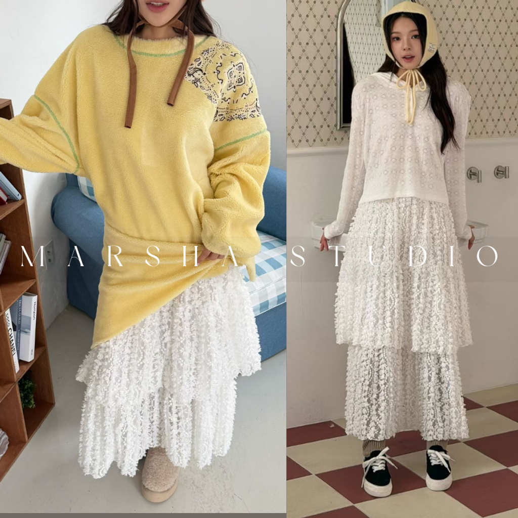 ❮韓國❯6AK09浪漫層次立體爆米花蕾絲蛋糕長裙 (15)