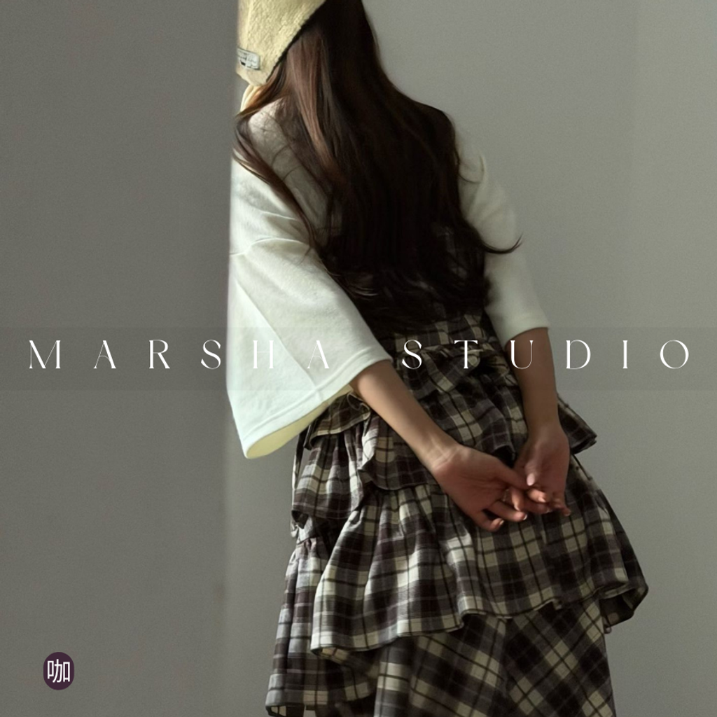 ❮韓國❯6AK08浪漫英倫格紋蛋糕層次細肩帶洋裝兩件式套裝 (17)