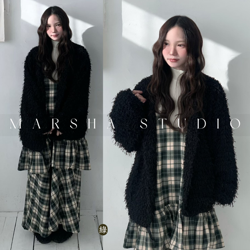 ❮韓國❯6AK08浪漫英倫格紋蛋糕層次細肩帶洋裝兩件式套裝 (4)