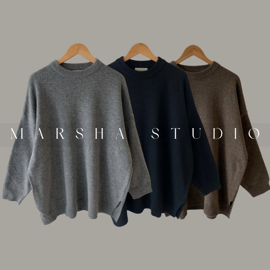 ❮韓國❯6AK07高比例羊毛混紡寬鬆側開衩長版圓領針織衫｜人氣經典基本款針織毛衣