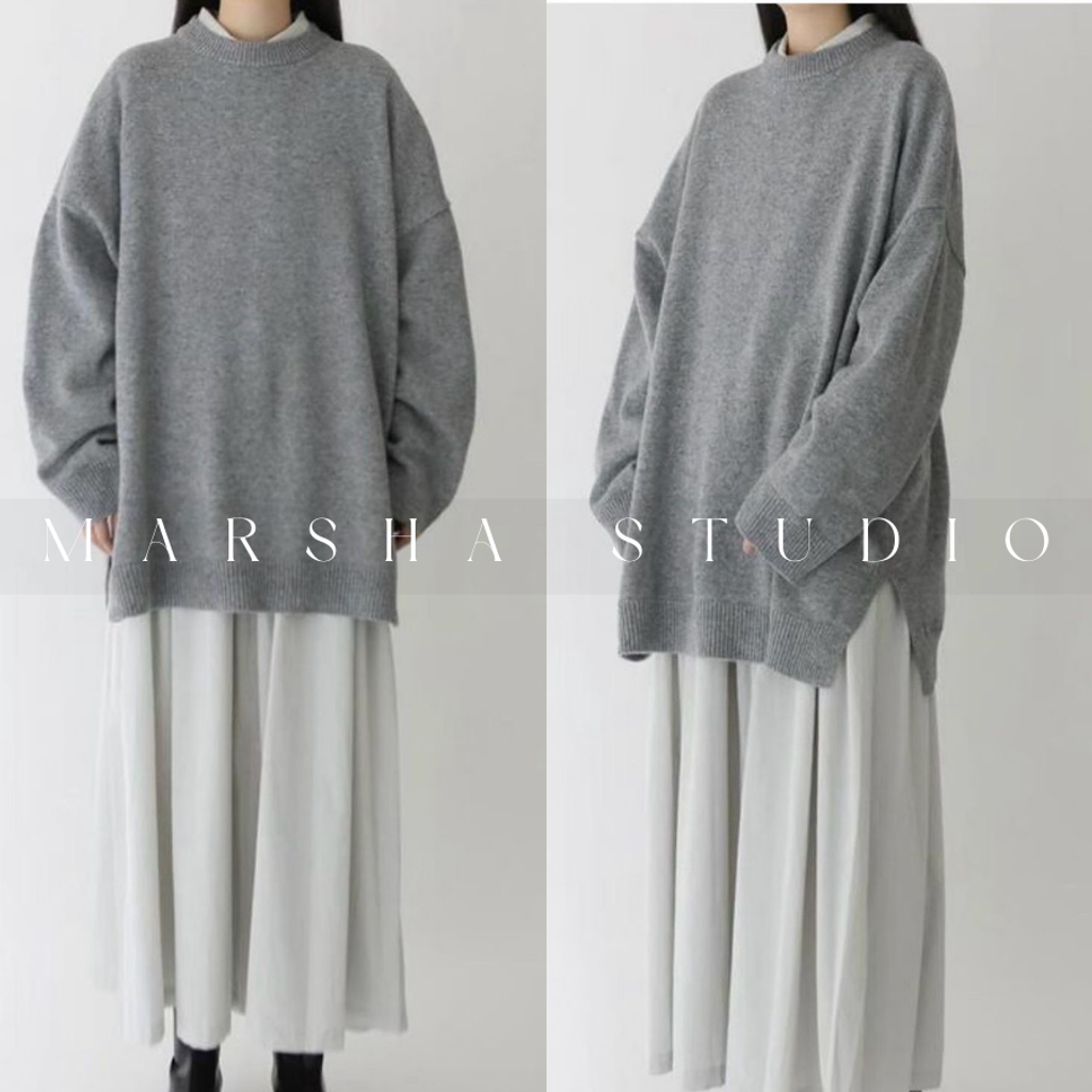 ❮韓國❯6AK07高比例羊毛混紡寬鬆側開衩長版圓領針織衫｜人氣經典基本款針織毛衣 (10)