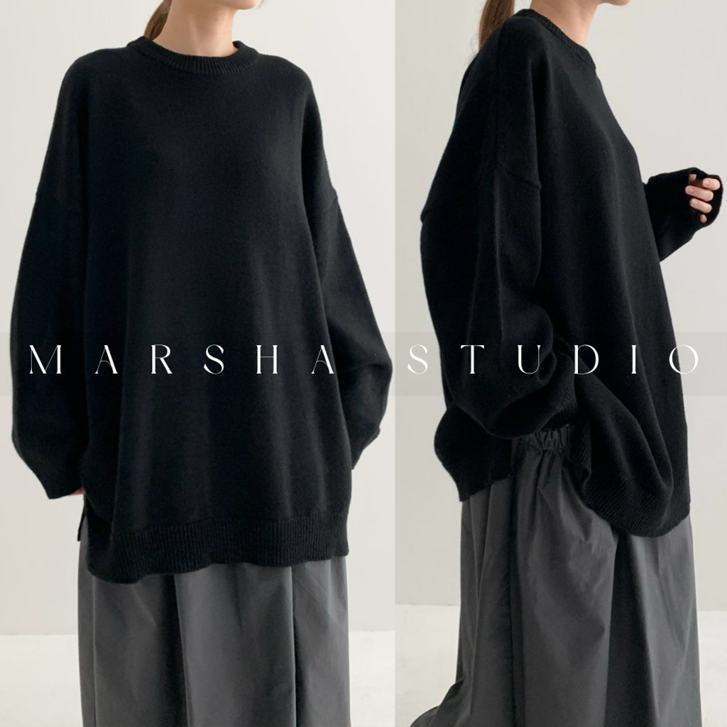 ❮韓國❯6AK07高比例羊毛混紡寬鬆側開衩長版圓領針織衫｜人氣經典基本款針織毛衣 (6)