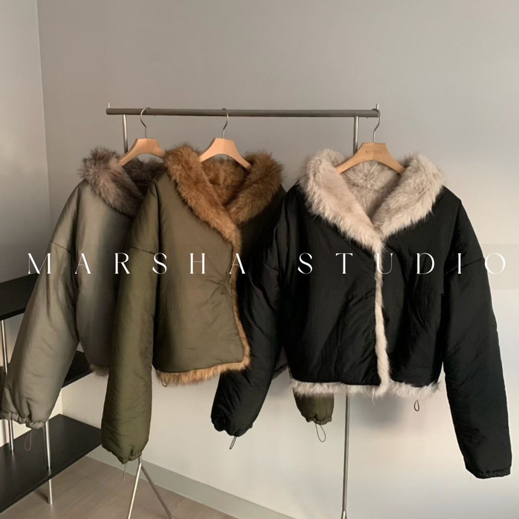 ❮韓國❯6AK06雙面穿時髦感毛絨背心拼接保暖鋪棉夾克外套 (2)