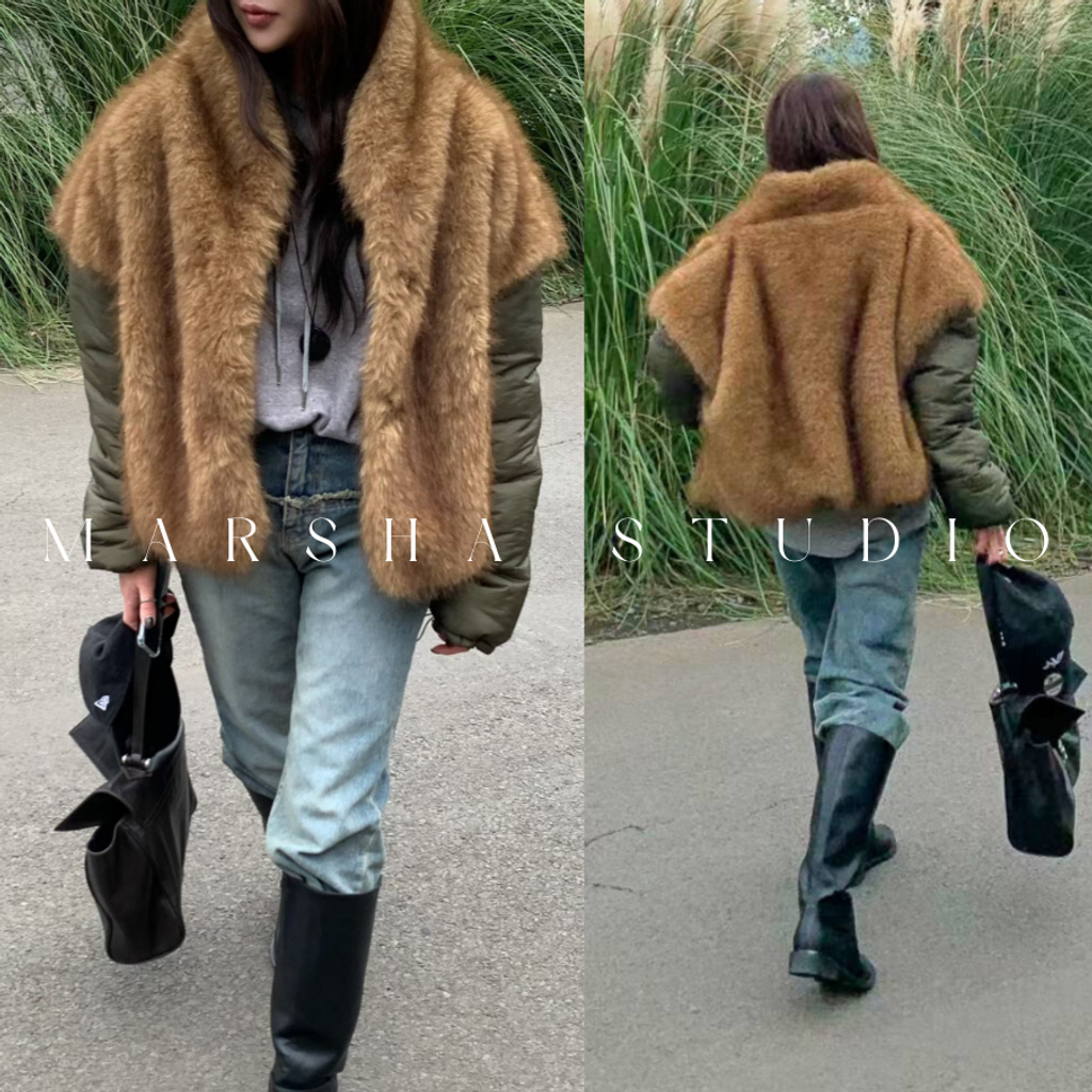 ❮韓國❯6AK06雙面穿時髦感毛絨背心拼接保暖鋪棉夾克外套 (4)