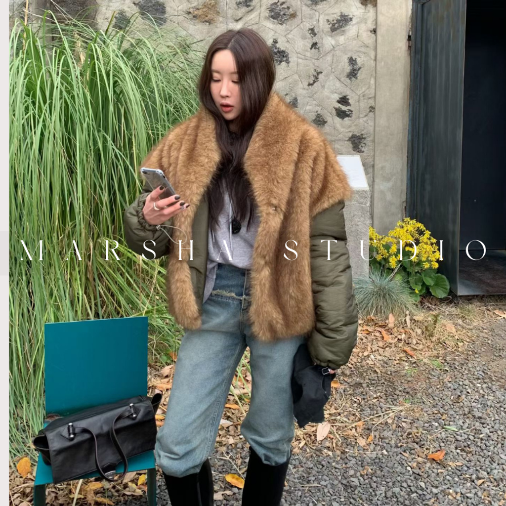 ❮韓國❯6AK06雙面穿時髦感毛絨背心拼接保暖鋪棉夾克外套 (3)