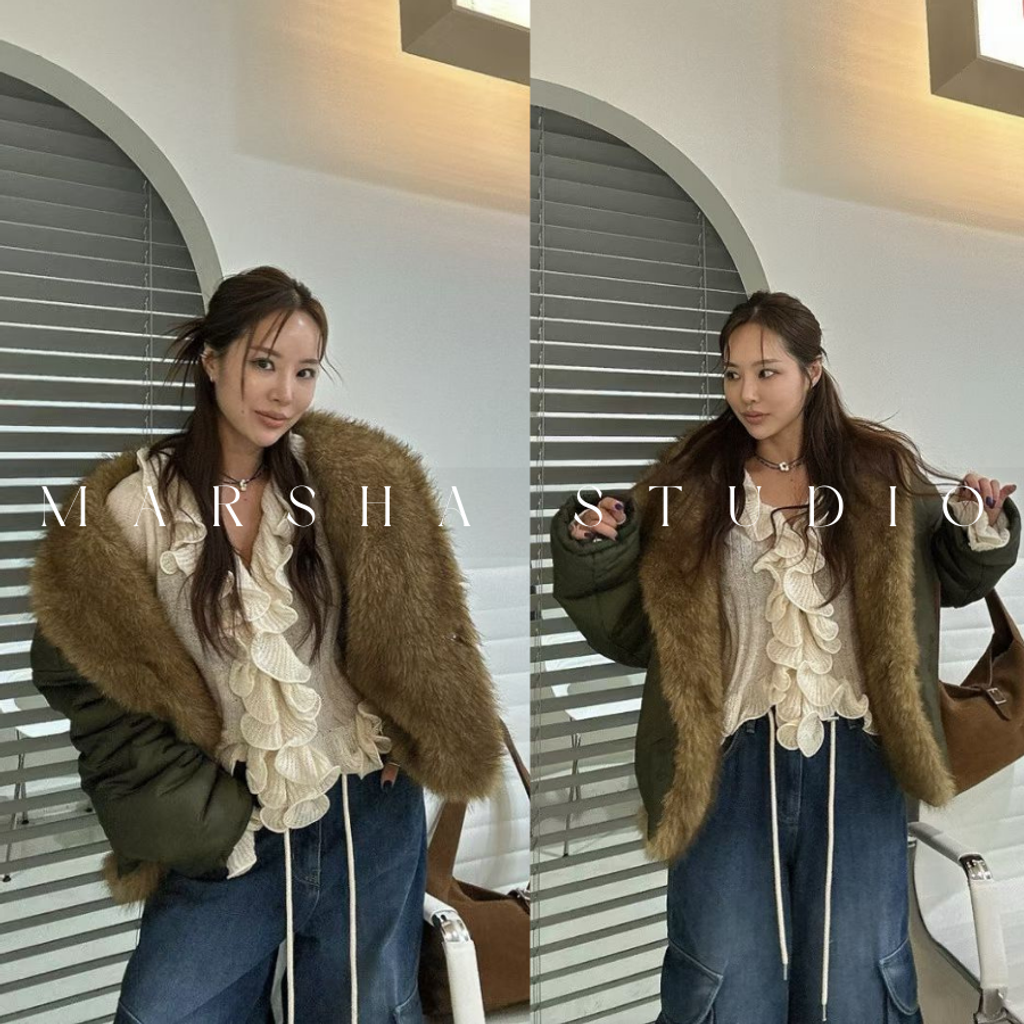 ❮韓國❯6AK06雙面穿時髦感毛絨背心拼接保暖鋪棉夾克外套 (11)