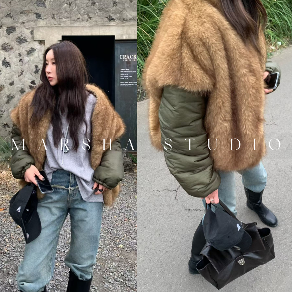 ❮韓國❯6AK06雙面穿時髦感毛絨背心拼接保暖鋪棉夾克外套 (5)