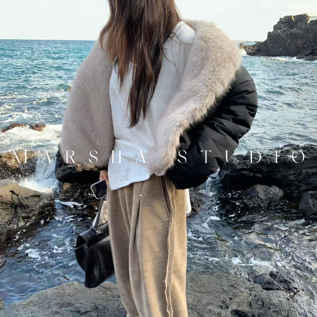 ❮韓國❯6AK06雙面穿時髦感毛絨背心拼接保暖鋪棉夾克外套 (15)