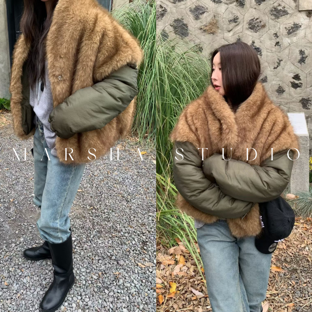 ❮韓國❯6AK06雙面穿時髦感毛絨背心拼接保暖鋪棉夾克外套 (7)