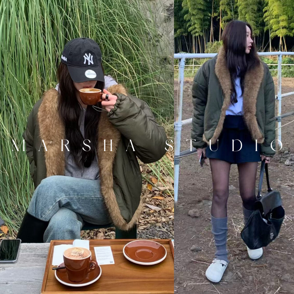 ❮韓國❯6AK06雙面穿時髦感毛絨背心拼接保暖鋪棉夾克外套 (9)