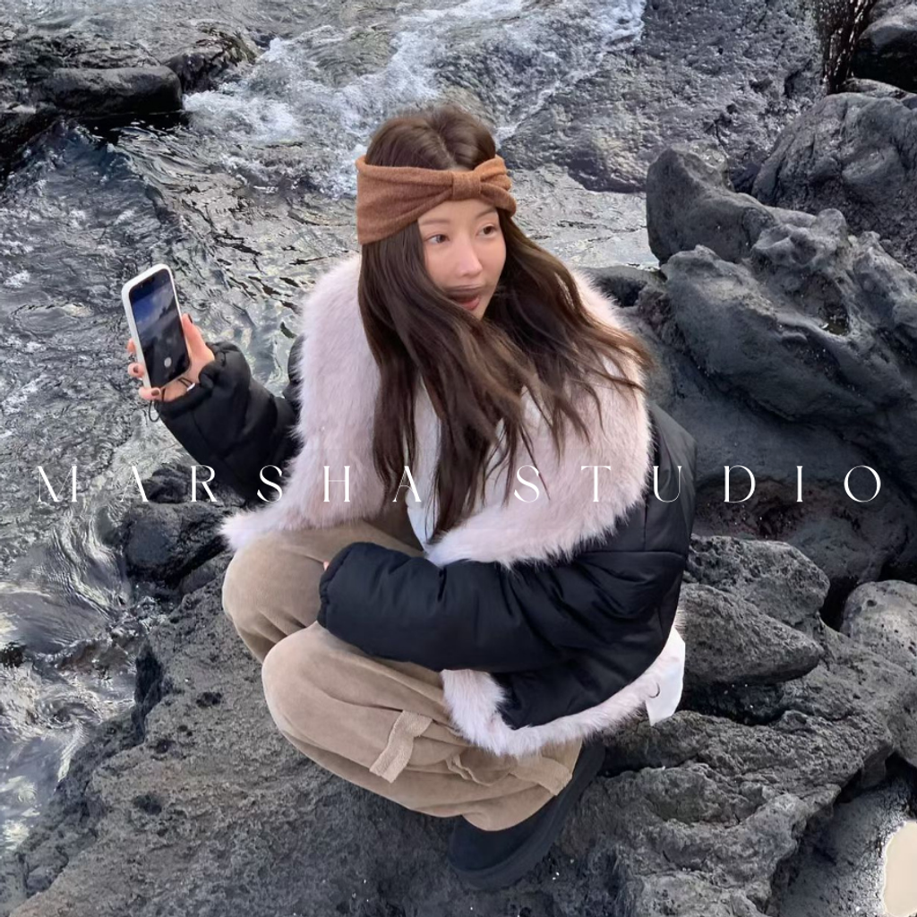 ❮韓國❯6AK06雙面穿時髦感毛絨背心拼接保暖鋪棉夾克外套 (14)