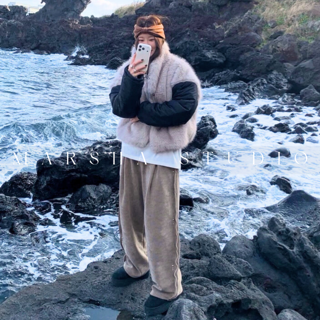 ❮韓國❯6AK06雙面穿時髦感毛絨背心拼接保暖鋪棉夾克外套 (13)