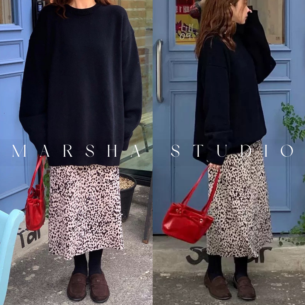 ❮韓國❯6AK05細摺絨感豹紋鬆緊腰中長裙 (6)