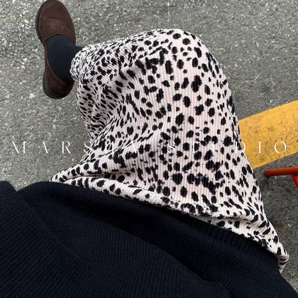 ❮韓國❯6AK05細摺絨感豹紋鬆緊腰中長裙 (4)