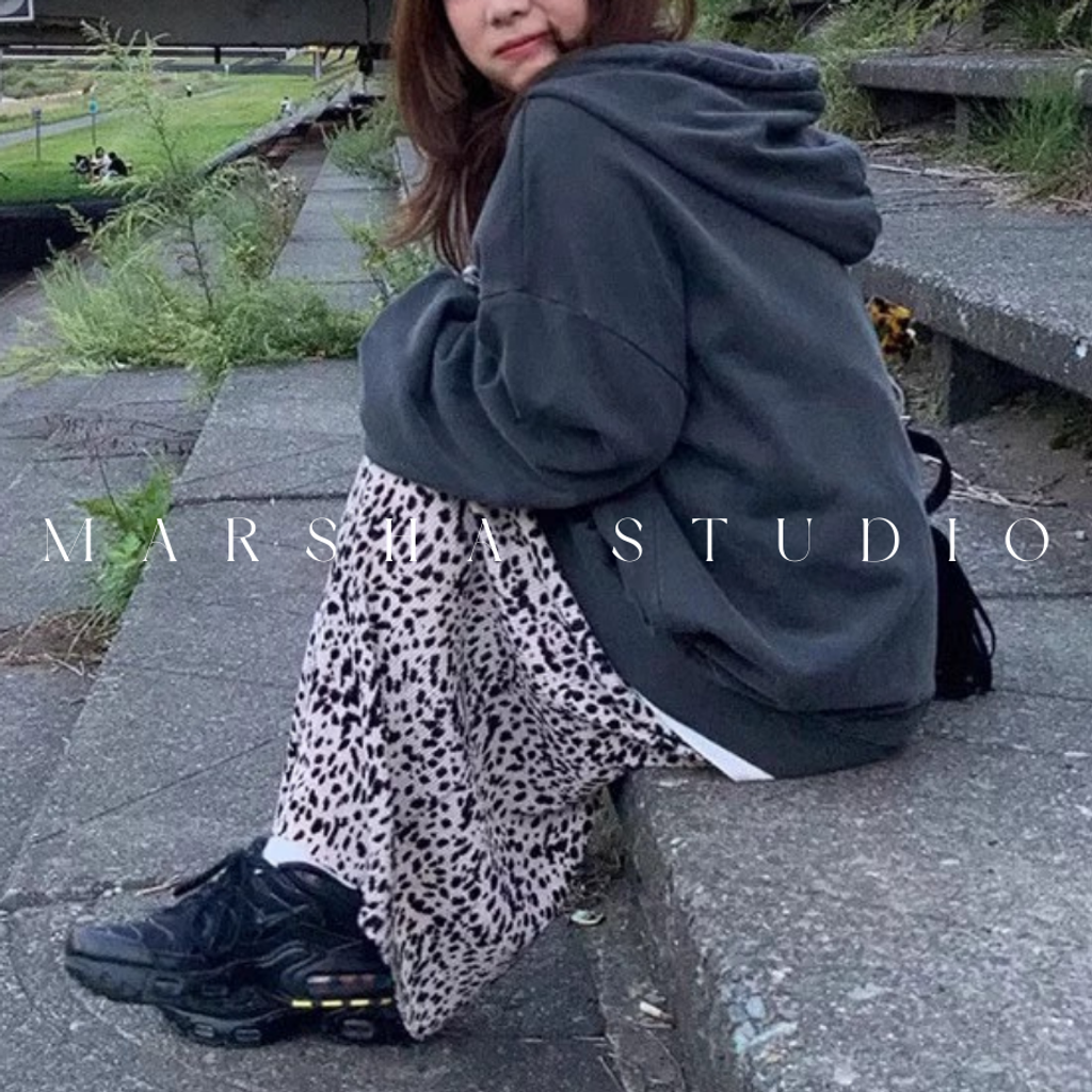 ❮韓國❯6AK05細摺絨感豹紋鬆緊腰中長裙 (12)