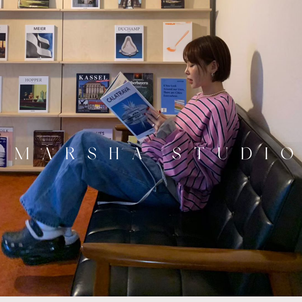 ❮韓國❯6AK04經典細條紋圓領衛衣大學T (12)