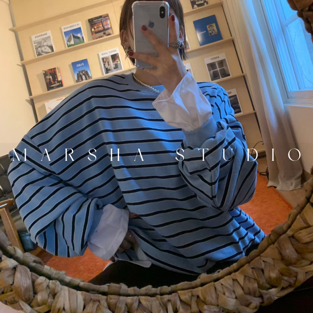 ❮韓國❯6AK04經典細條紋圓領衛衣大學T (6)