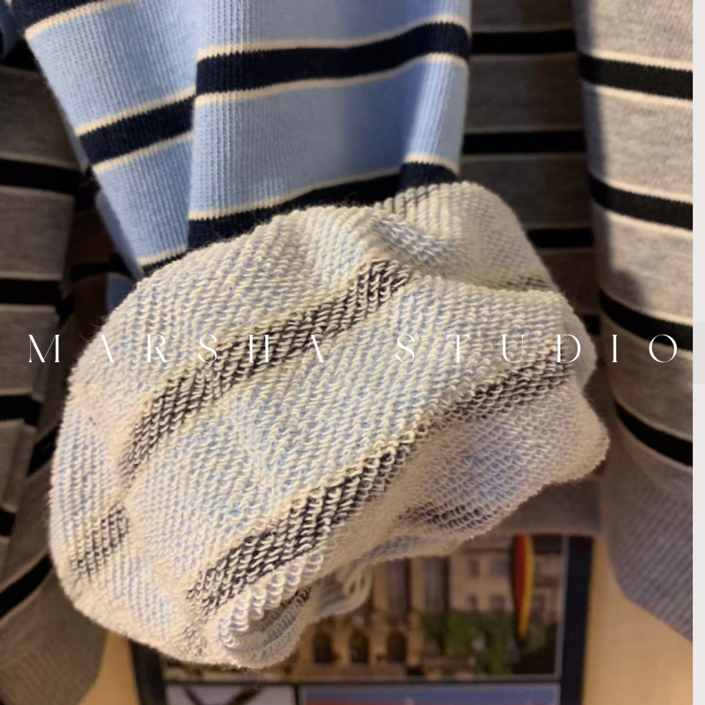 ❮韓國❯6AK04經典細條紋圓領衛衣大學T (16)