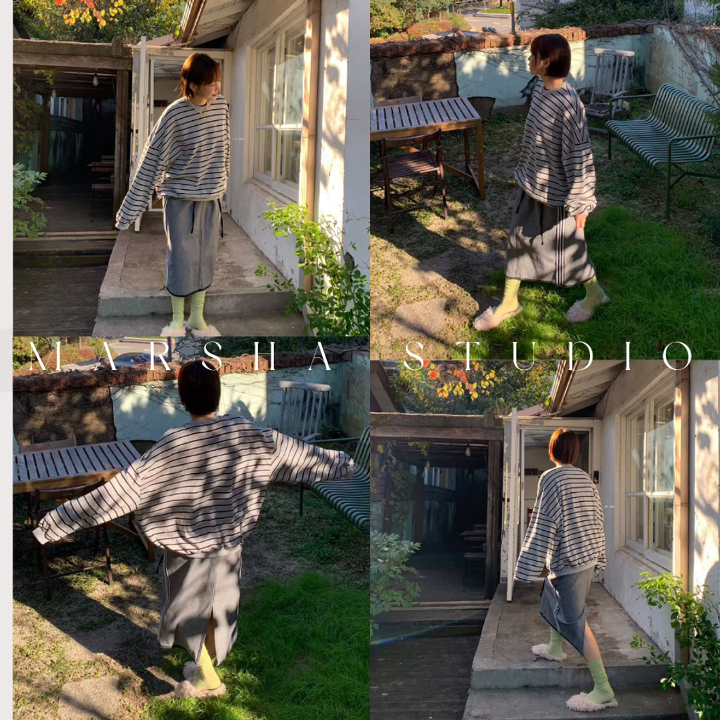 ❮韓國❯6AK03側面線條調節釦牛仔拼接直筒裙｜中長裙 (7)