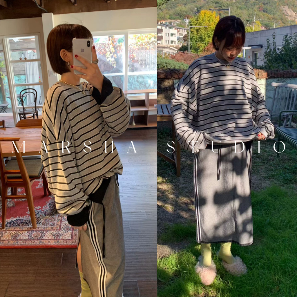 ❮韓國❯6AK03側面線條調節釦牛仔拼接直筒裙｜中長裙 (8)