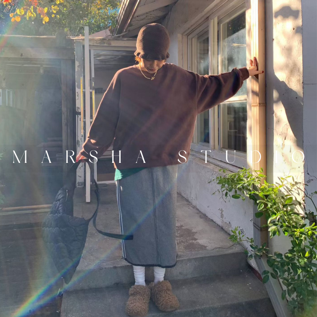 ❮韓國❯6AK02內磨毛假兩件撞色條紋拼圓領衛衣大學T｜慵懶時髦日常必備 (2)