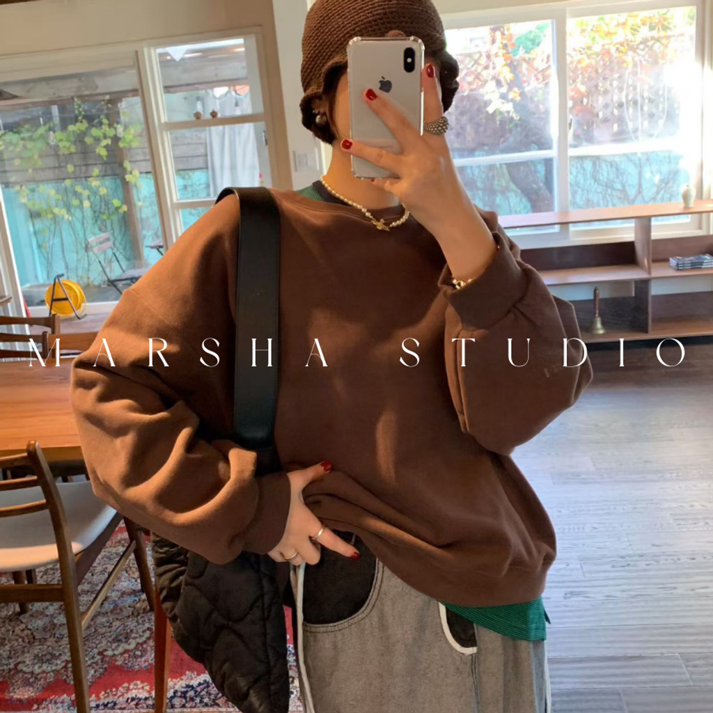 ❮韓國❯6AK02內磨毛假兩件撞色條紋拼圓領衛衣大學T｜慵懶時髦日常必備 (3)