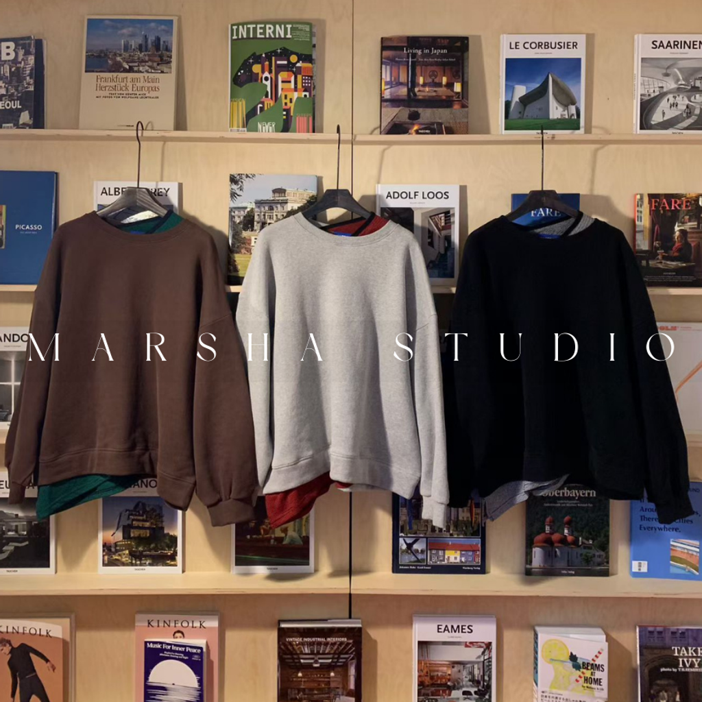 ❮韓國❯6AK02內磨毛假兩件撞色條紋拼圓領衛衣大學T｜慵懶時髦日常必備