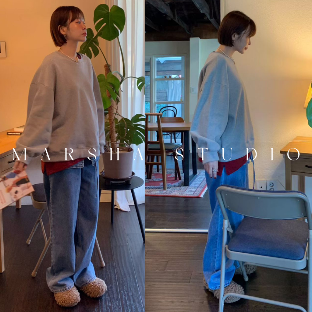 ❮韓國❯6AK02內磨毛假兩件撞色條紋拼圓領衛衣大學T｜慵懶時髦日常必備 (8)