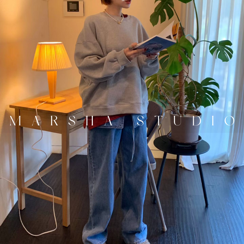 ❮韓國❯6AK02內磨毛假兩件撞色條紋拼圓領衛衣大學T｜慵懶時髦日常必備 (7)